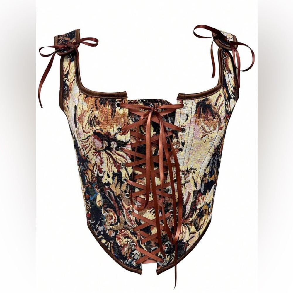 Floral Lace-Up Corset Top